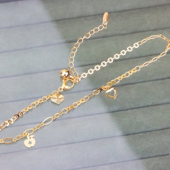 "Rose Gold Heart & Charm Anklet with Adjustable Link Chain, XPAL1076 - Picture 1 of 12